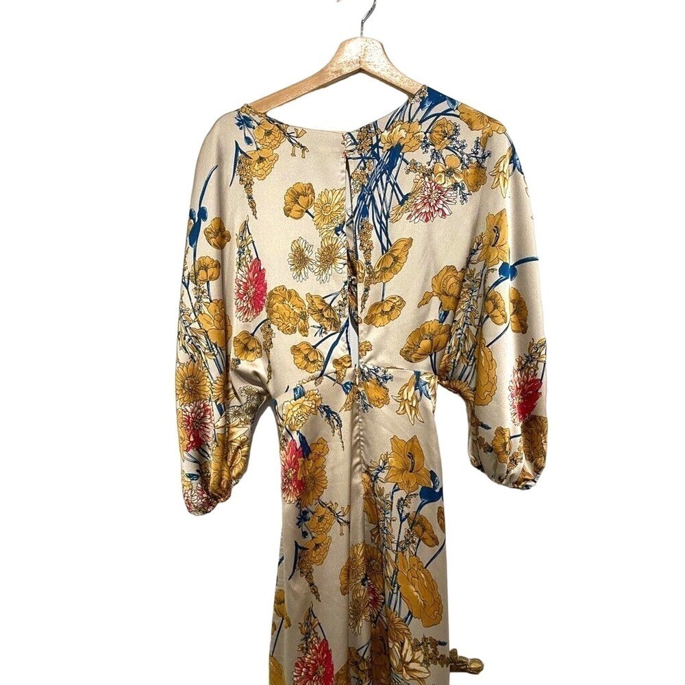 Lena - Georgous Satin Colorful Floral cut out dress midi women's size small - Picture 3 of 8